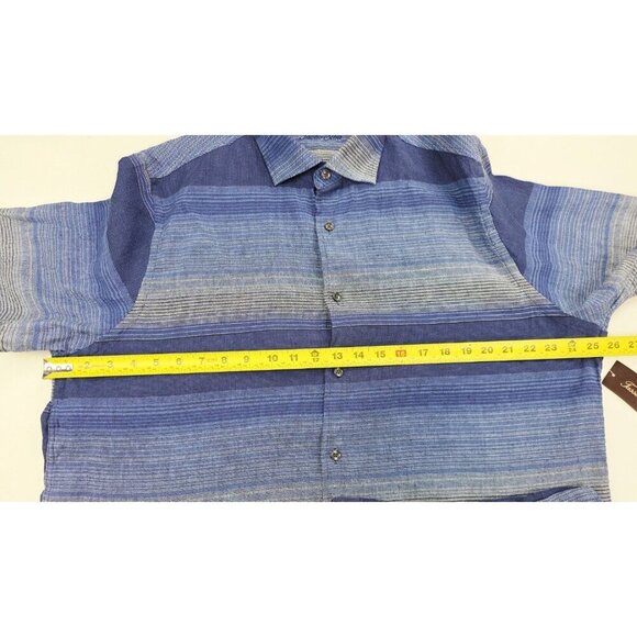 Tasso Elba Mens Size XL Blue Gray Stripe Short Sleeve Linen Blend Shirt NWT - Picture 3 of 10